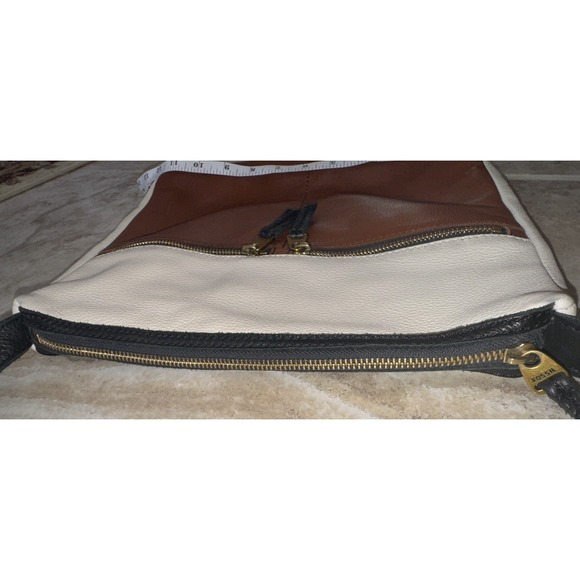 Fossil Elise Double Zip Black‎ Pebbled Leather Crossbody Shoulder Bag Purse - Picture 7 of 16